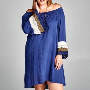 💕Navy Crochet-Accent Off-Shoulder Dress BNWT💕